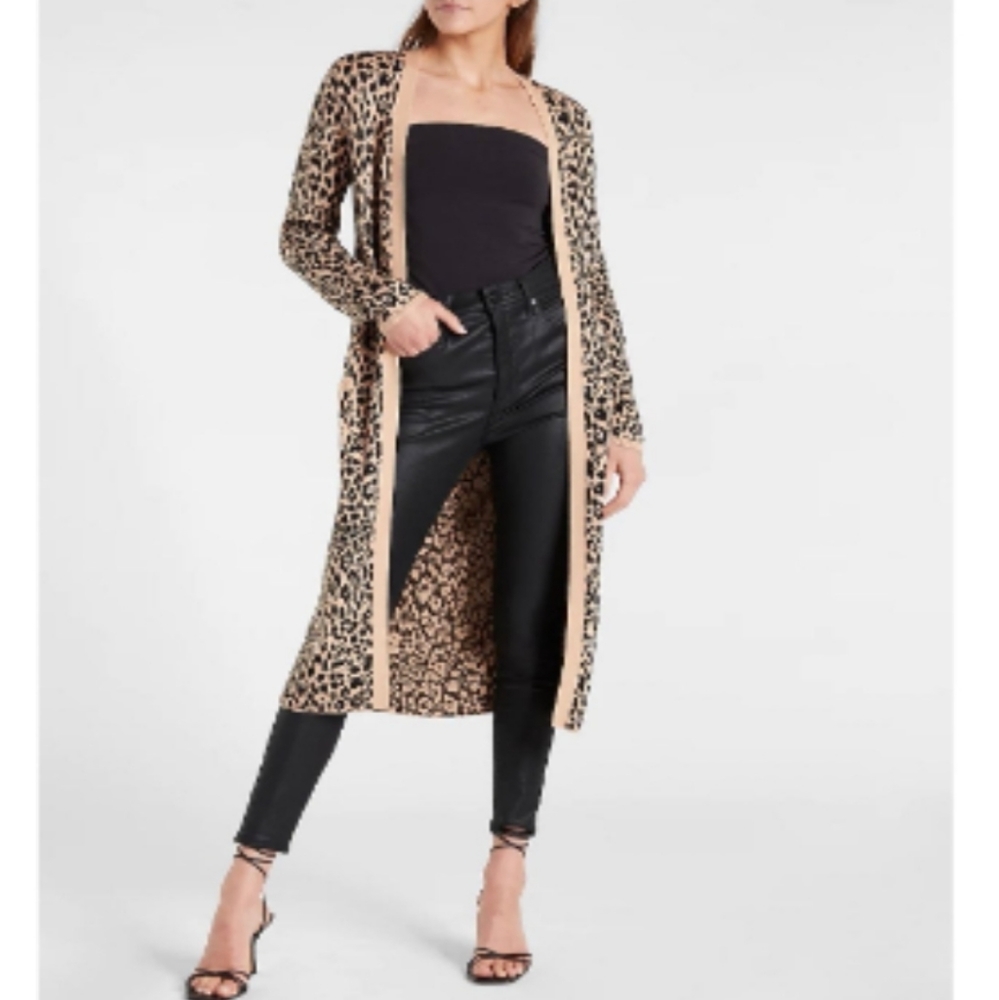 Express Leopard Print Duster Cardigan